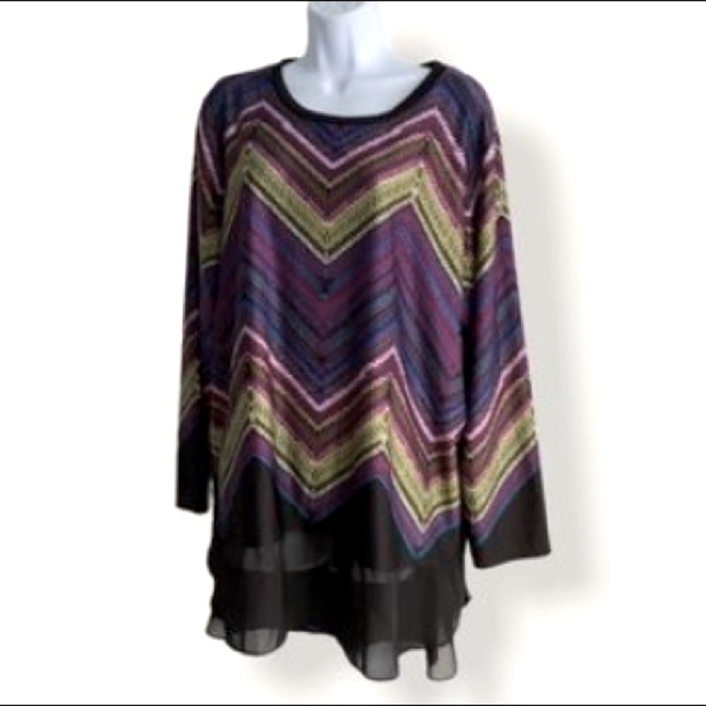 SUNNY LEIGH Purple Zig Zag Flowy Blouse Tunic Top!!!